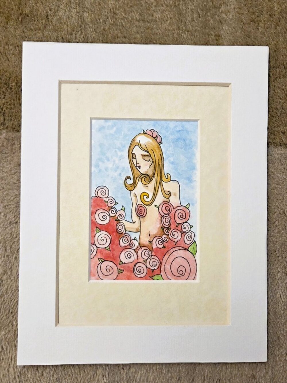 Girl with Roses by Matty Burns Artist Watercolors Painting - Original